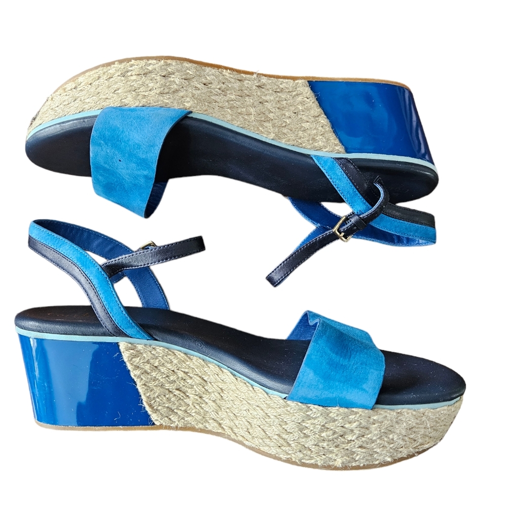 Cole Haan Admiral Platform Espadrille Blue Suede Open toe leather Sandals  10.5